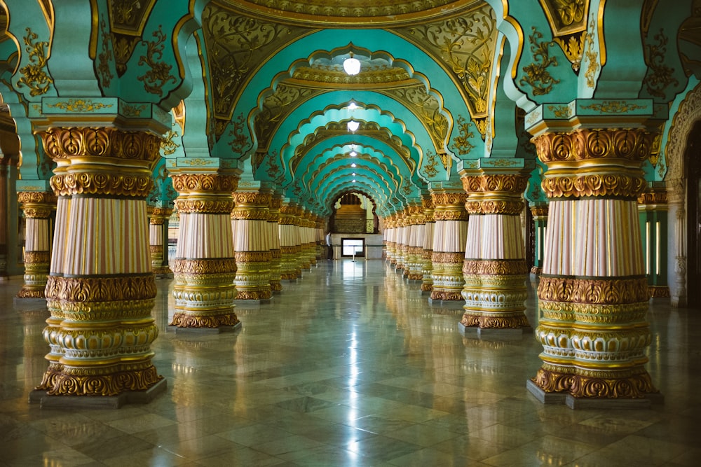 teal and gold floral dome pillar interior