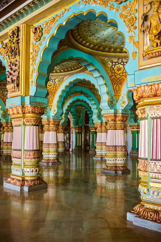 blue, yellow, and brown concrete structure in Exhibition Grounds India