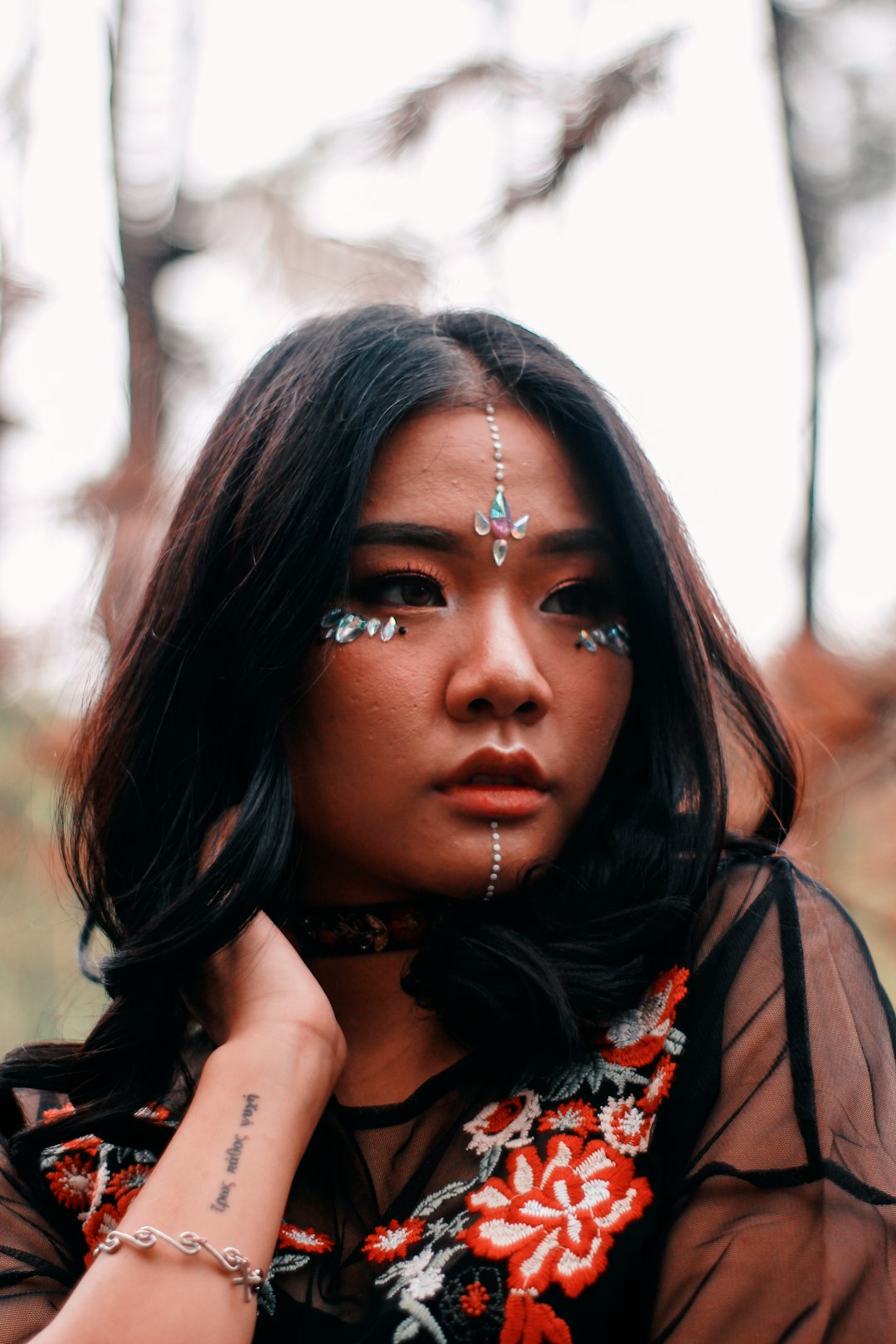 depth of field photography of woman with face accessories