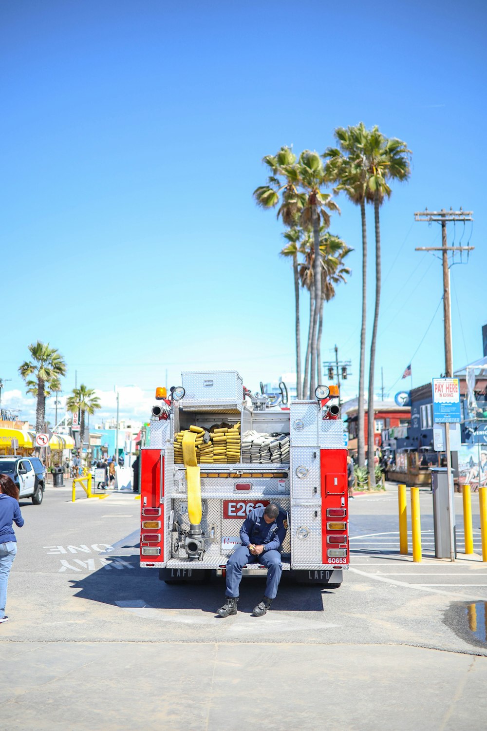 man sitting on fire truck