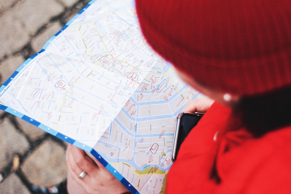 person looking at the map