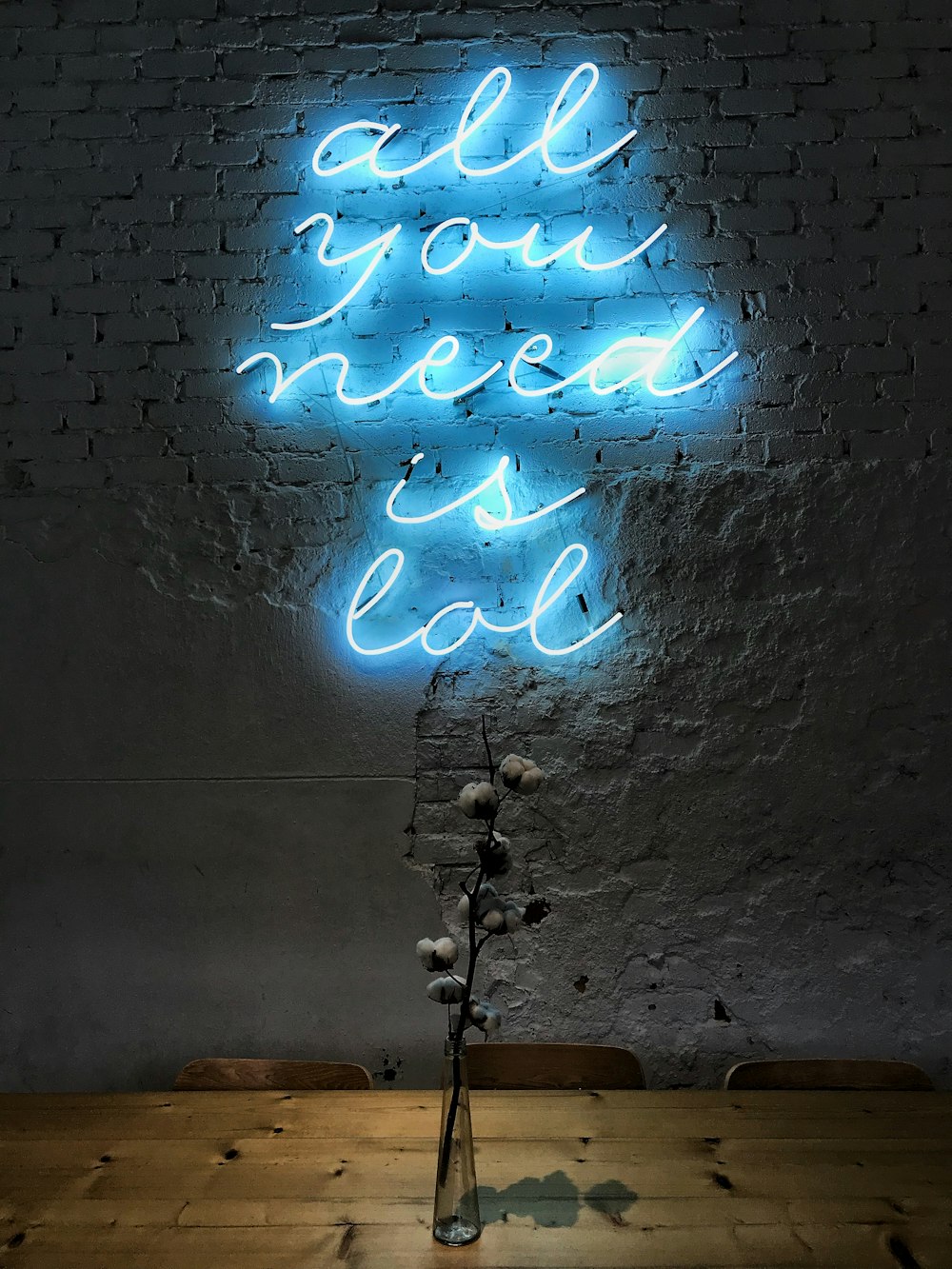 blue all you need is love neon light signage