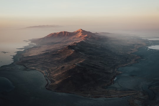 aerial photo of island in Antelope Island United States