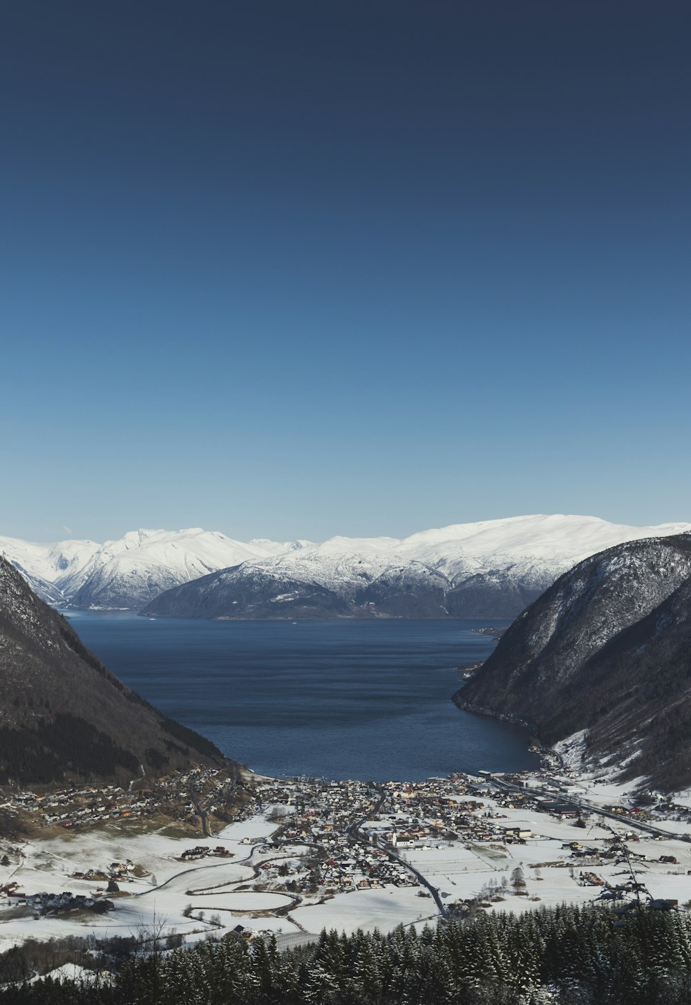 city near the ocean during winter