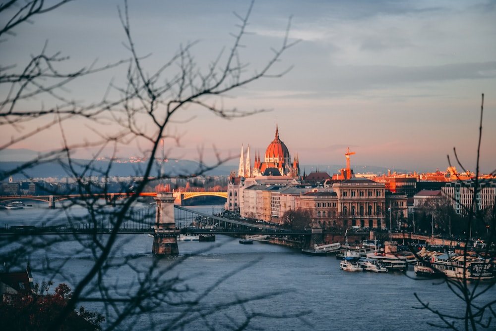 high-angle photography of dome building near bridge and body of water