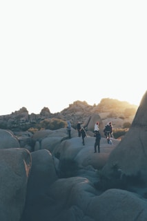 people standing on rock formations during daytime