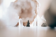 macro photography of black ceramic Gautama Buddha miniature