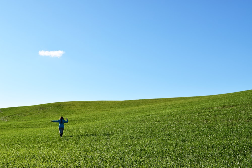 person walking on field of grass