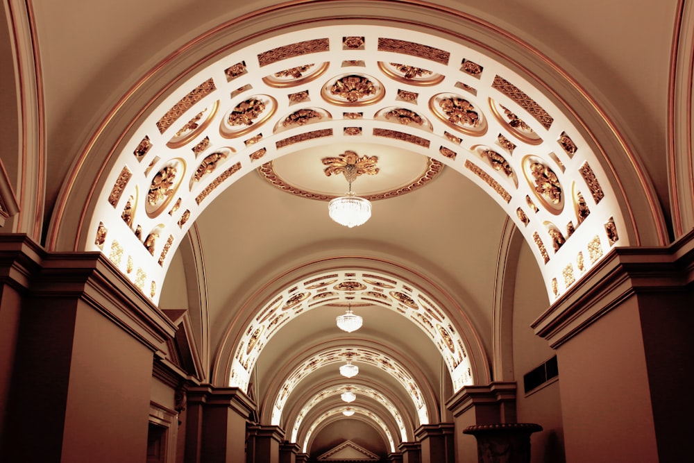 gray concrete lighted arch ceiling