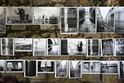 hanging grayscale photos