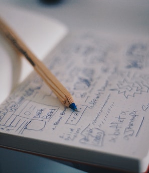 blue ballpoint pen on white notebook