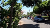 Quiet residential street lined with trees and townhouses in São Paulo