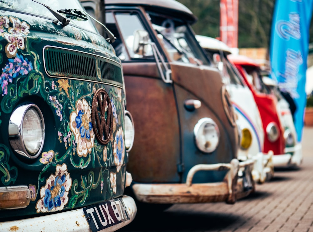 tilt shift lens photo of Volkswagen buses