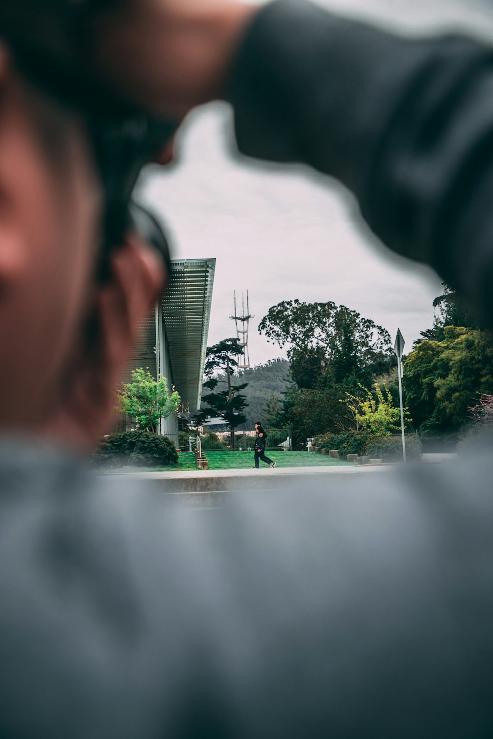 couple walking near garden