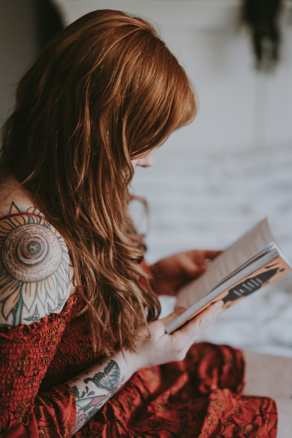 woman reading book