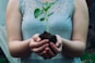 woman holding green leafed seedling