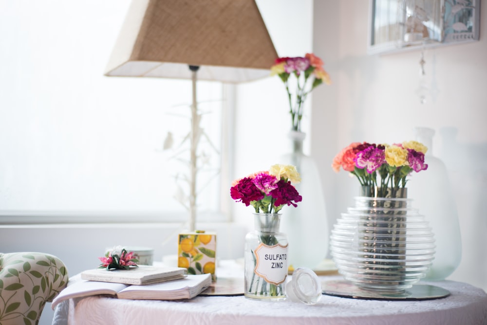 brown and white table lamp on table