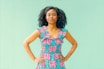 women's teal and red floral scoop-neck sleeveless dress
