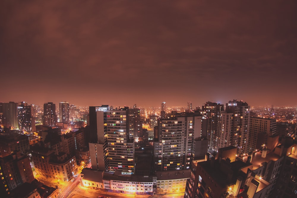 aerial photography of city during night