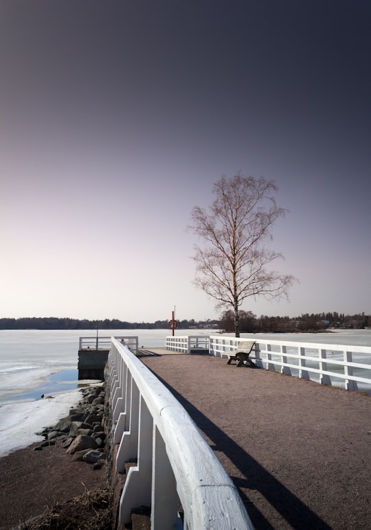 white wooden fence near body of water during daytime in Seurasaari Finland