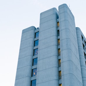 man's eyeview of multi-storey building