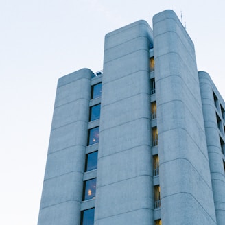 man's eyeview of multi-storey building