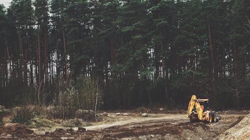 yellow front-loader near trees