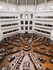 aerial photography of inside of library building