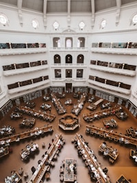 aerial photography of inside of library building