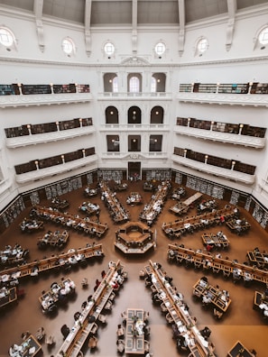 aerial photography of inside of library building
