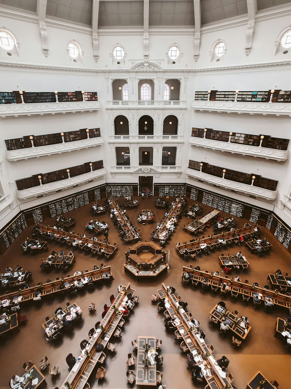 aerial photography of inside of library building