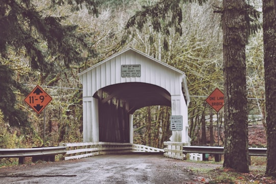 white bridge with shed in Lane County United States