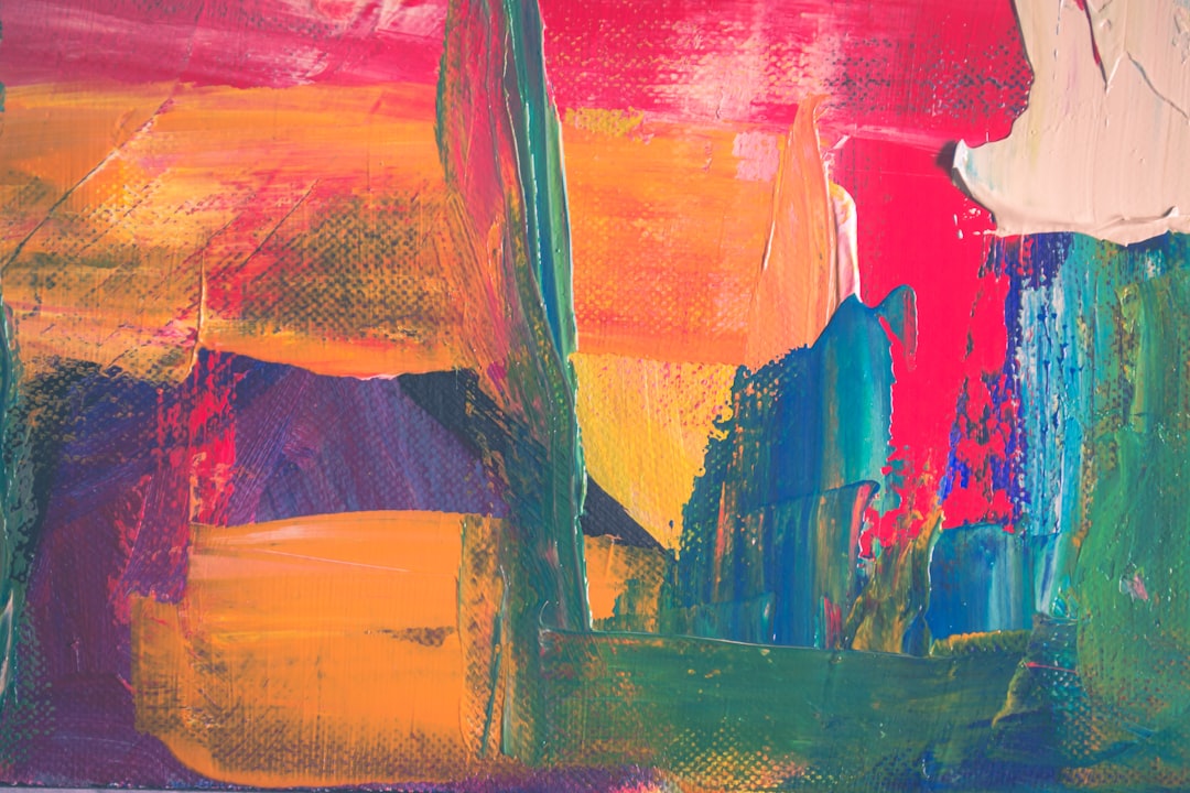 green, yellow, and red abstract painting, For prints and original paintings: www.artbystevej.com