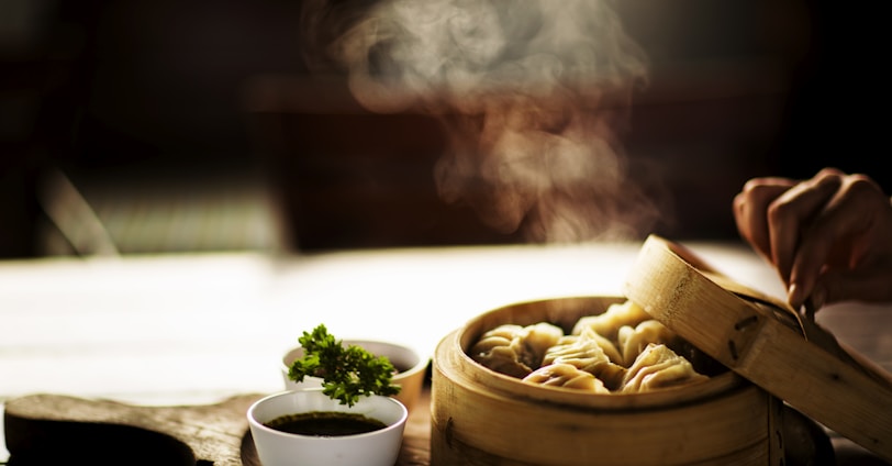 steamed dumplings on steamer