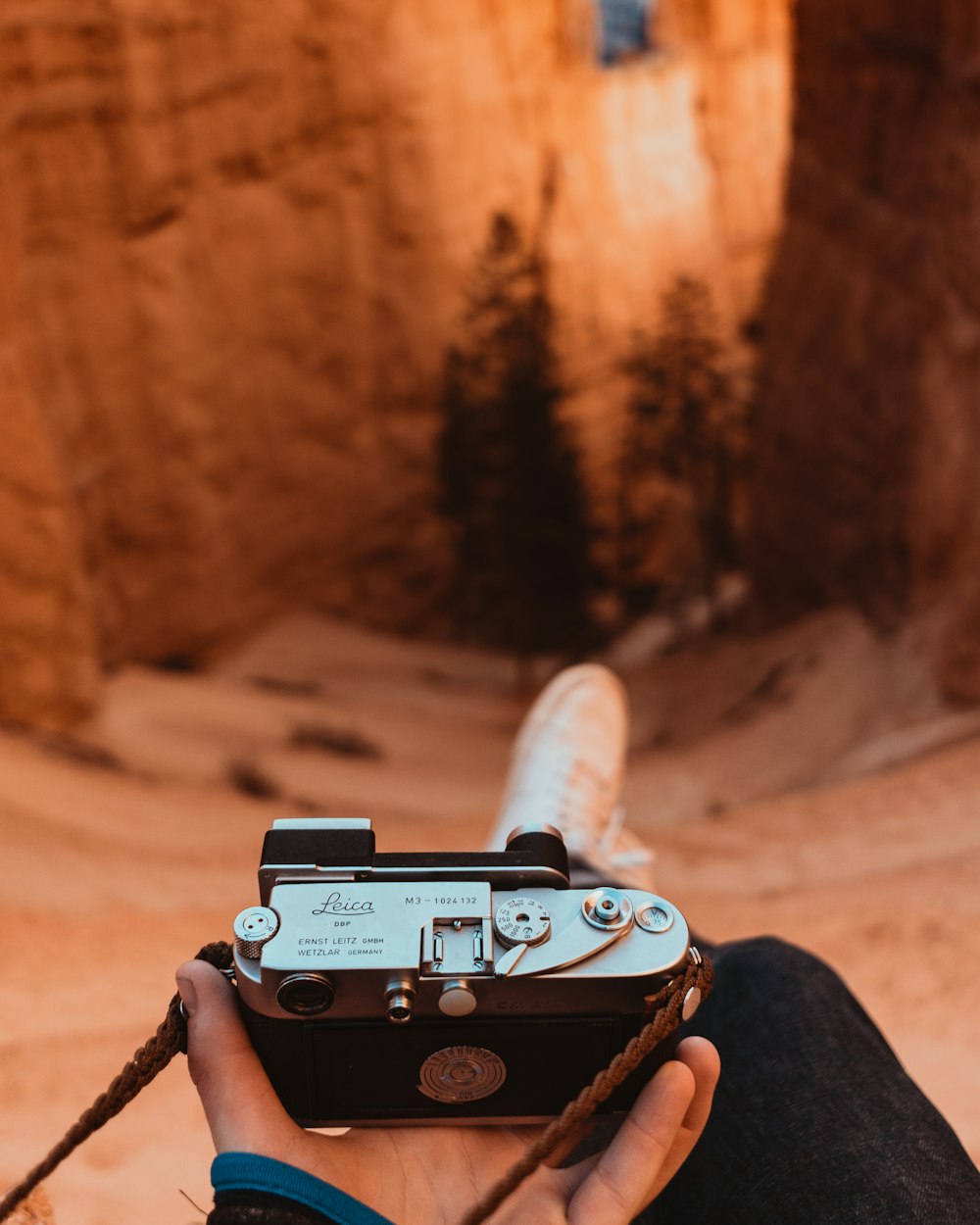 person holding gray Leica camera