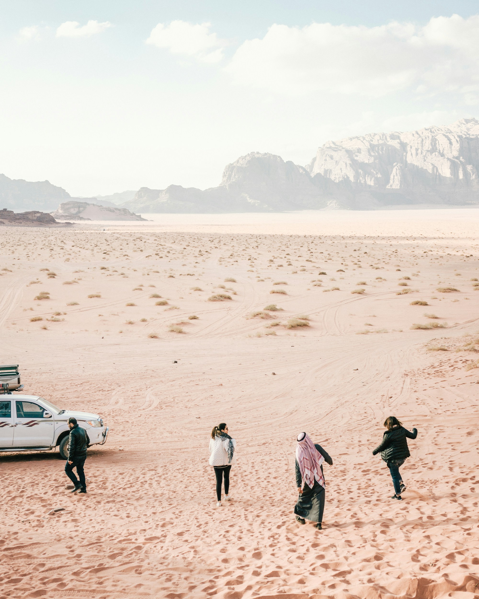 happy friends in wadi rum