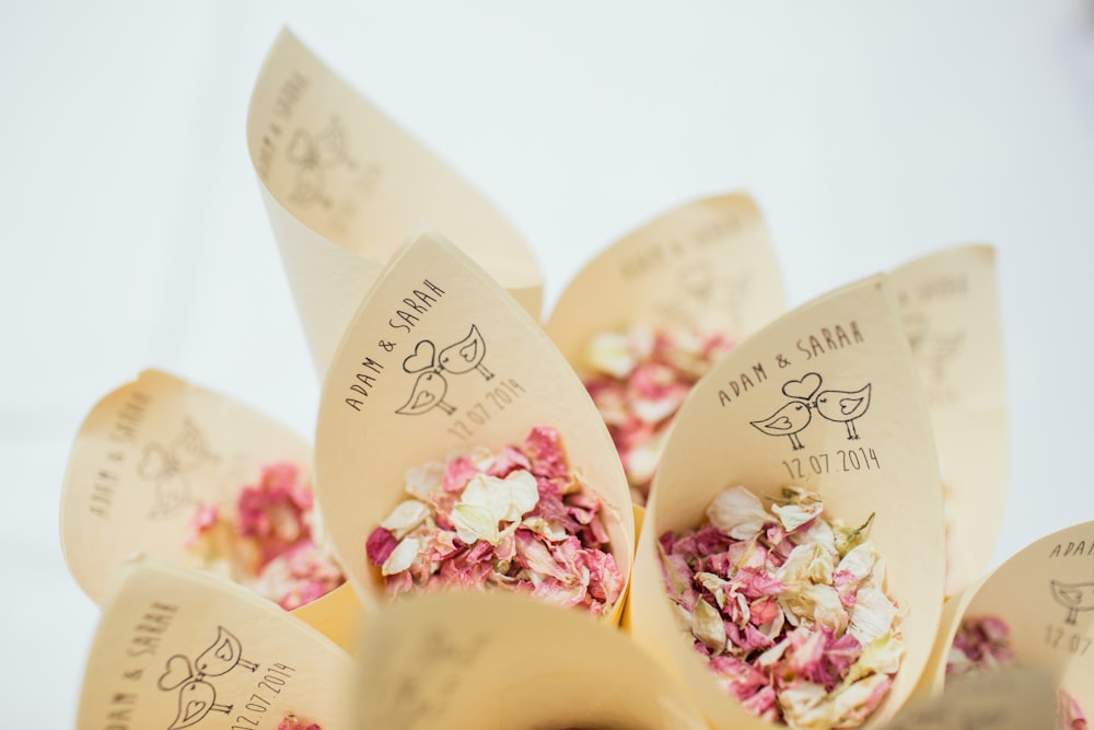 pink and white floral on bouquet