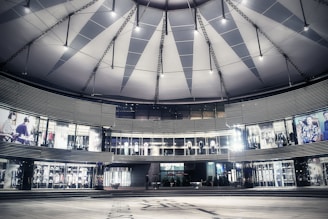 landscape photography of grey glass building interior