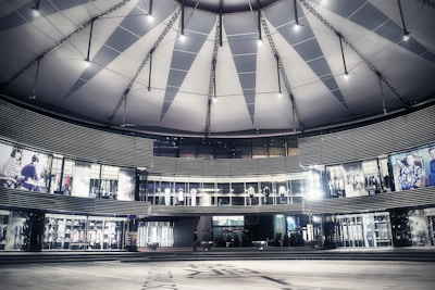 landscape photography of grey glass building interior