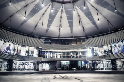 landscape photography of grey glass building interior