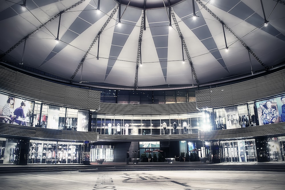 landscape photography of grey glass building interior