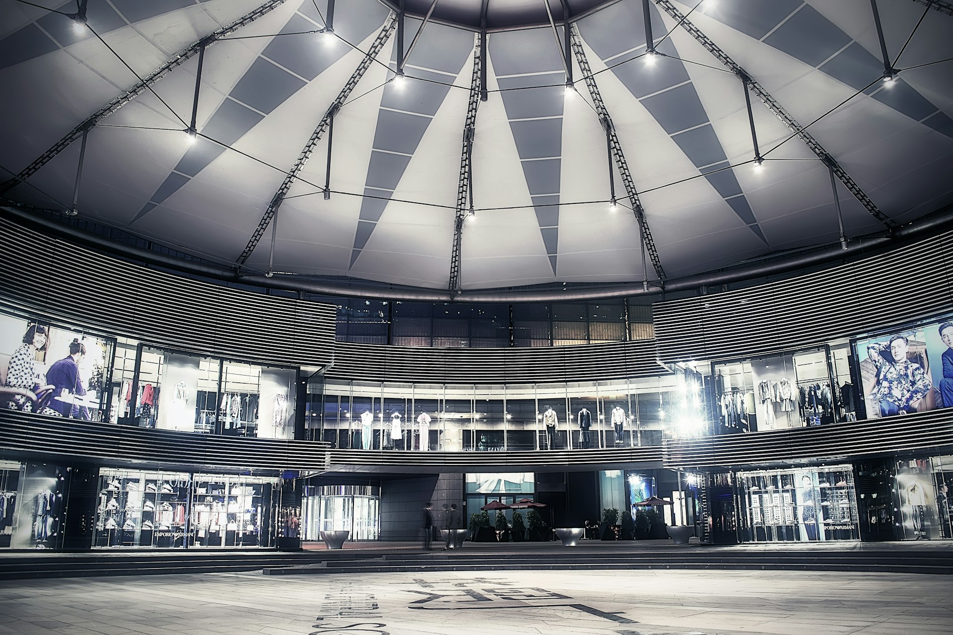 landscape photography of grey glass building interior