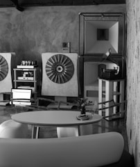 A beautifully restored living room blending modern tech with classic charm.