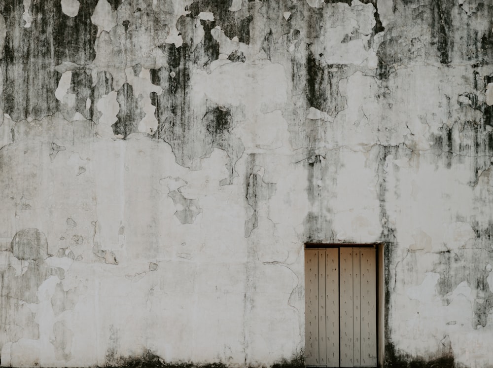 an old wall with a door and a window