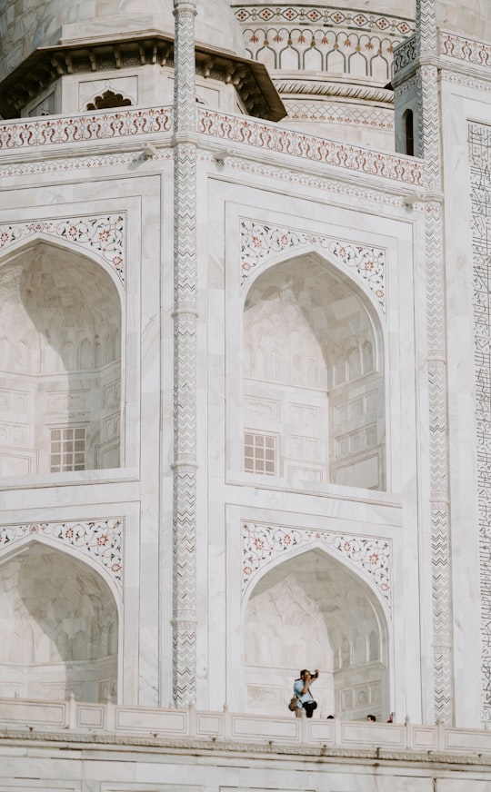 man standing on mosque during daytime in Taj Mahal India