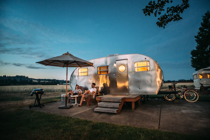 RV motorhome at scenic Colorado overlook ready for the road