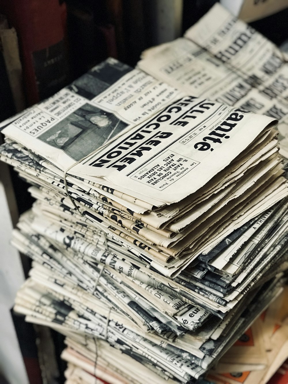 bundle of newspaper on table