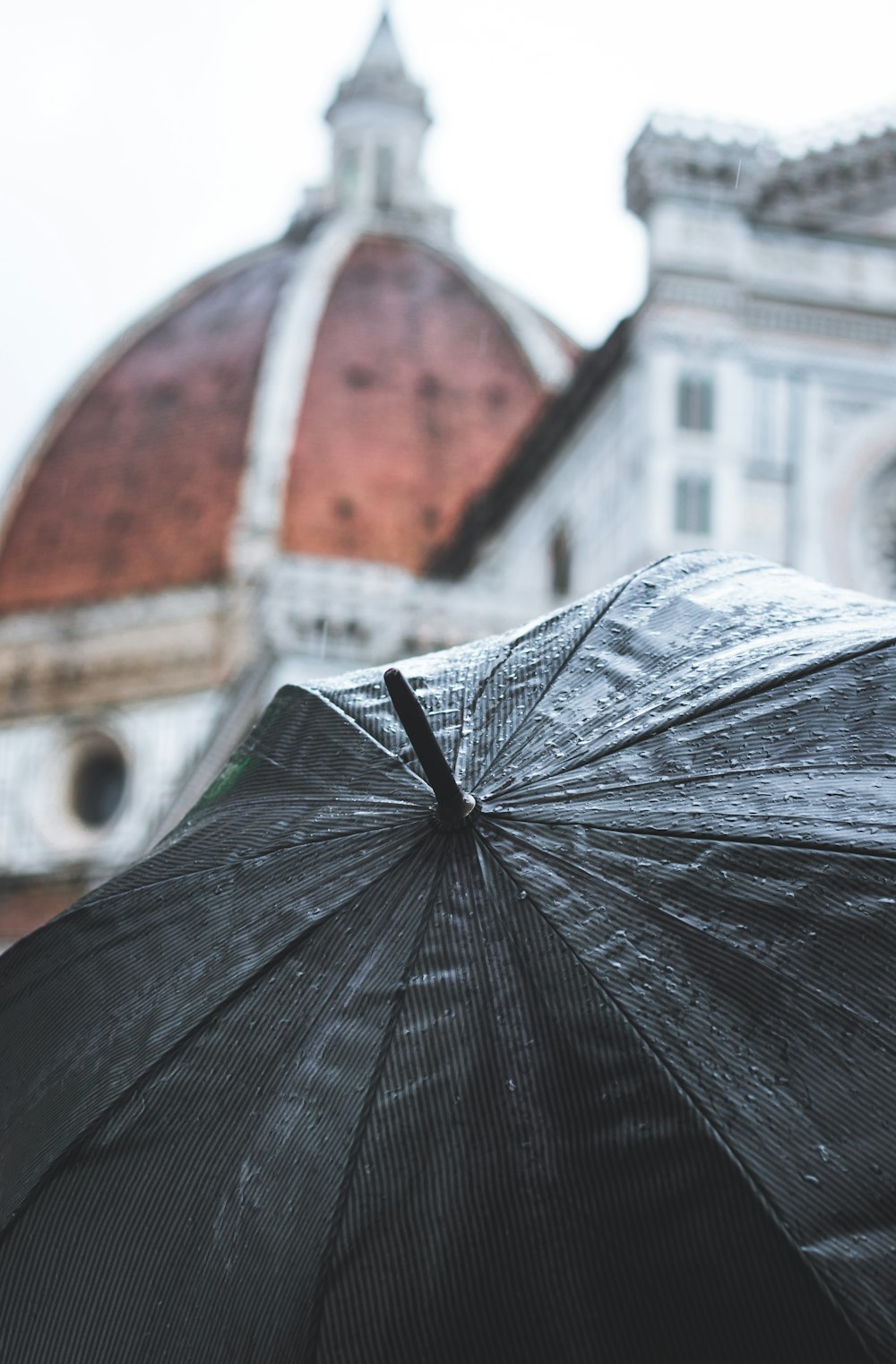 gray umbrella near cathedral