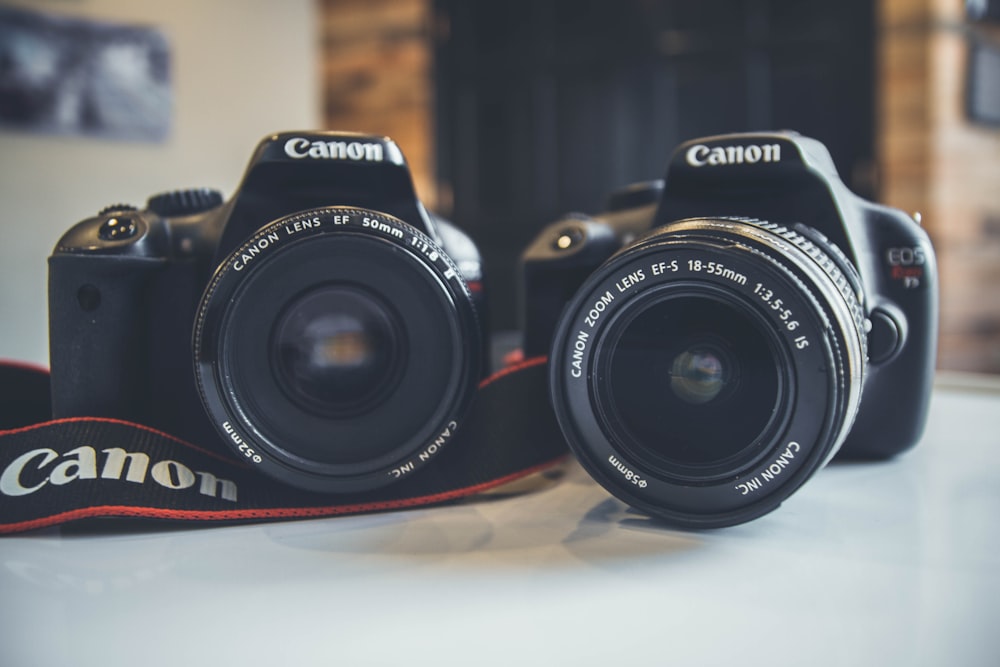 zwei Canon DSLR-Kameras nebeneinander