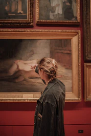 woman walking in museum